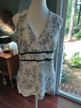 Dress Barn Cream and Black Floral Wrap Tank Top